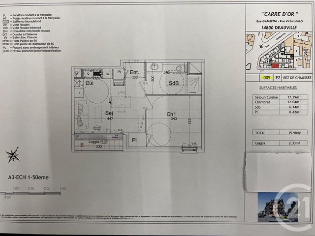 Appartement F2 à vendre - 2 pièces - 35.98 m2 - DEAUVILLE - 14 - BASSE-NORMANDIE - Century 21 Tirard-Gardie